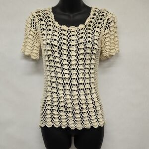 Elegant Women's Crochet Blouse in Cream